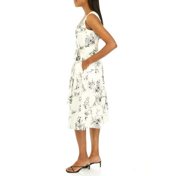 Anne Klein Topstitch Pleated Midi Dress (IVORY MULTICOLOR) sleeveless Sz 6 NWT - Picture 3 of 7